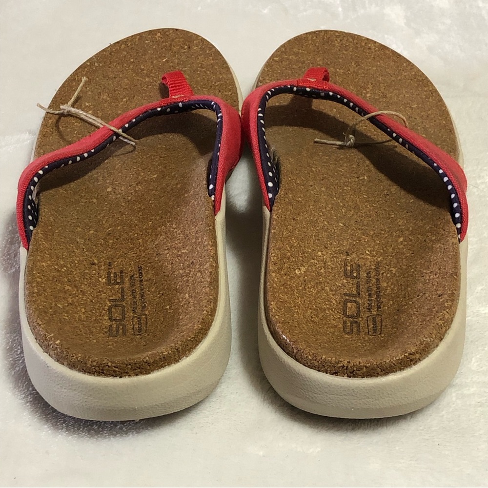 SOLE Red Fabric Flip-Flops With A Recorked Footbed • Women’s Sz 10 - Picture 4 of 6